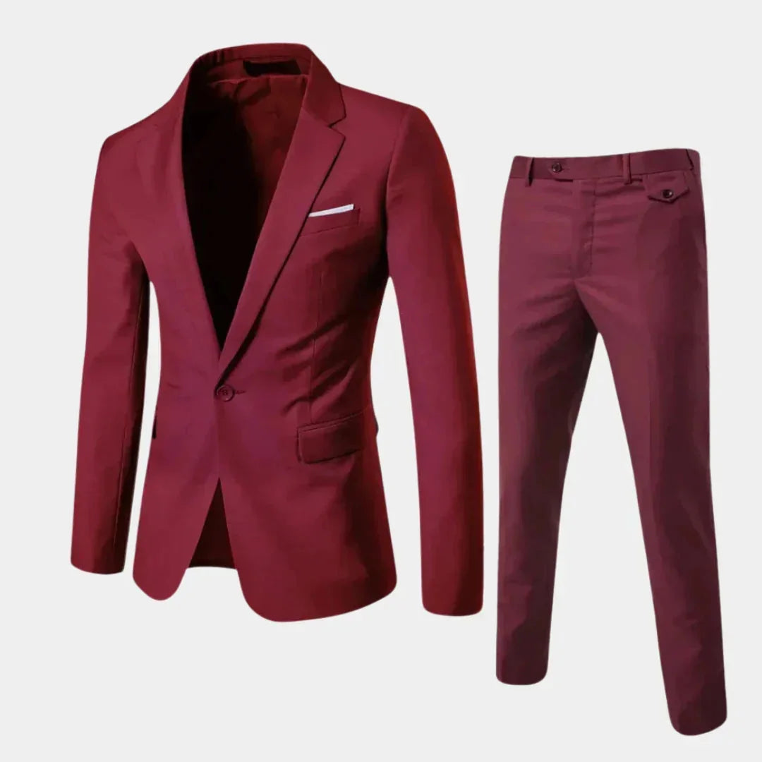 Red Men's Suit with Slim-Fit Notched Lapel & Single-Button Closure