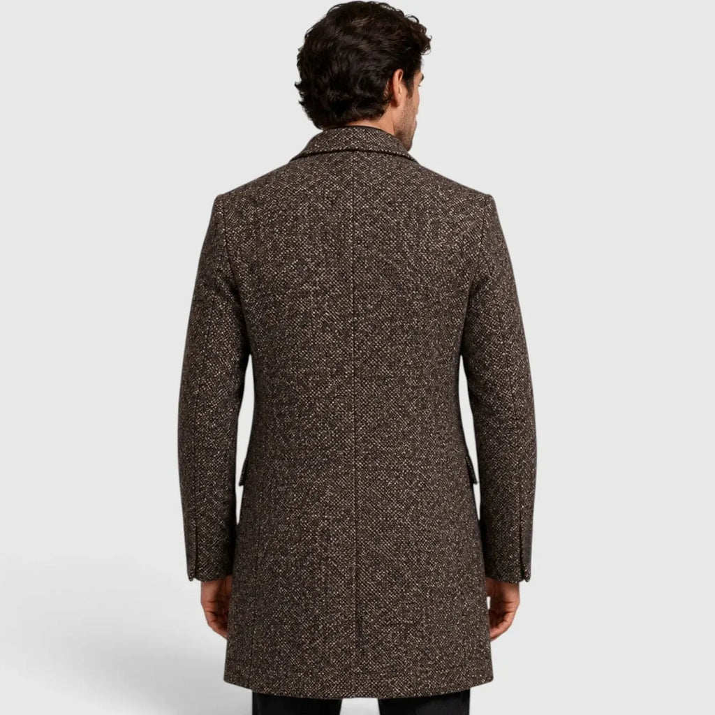 Men's V Neck Trench Coat with Single-Breasted Tailored Fit - Back Full