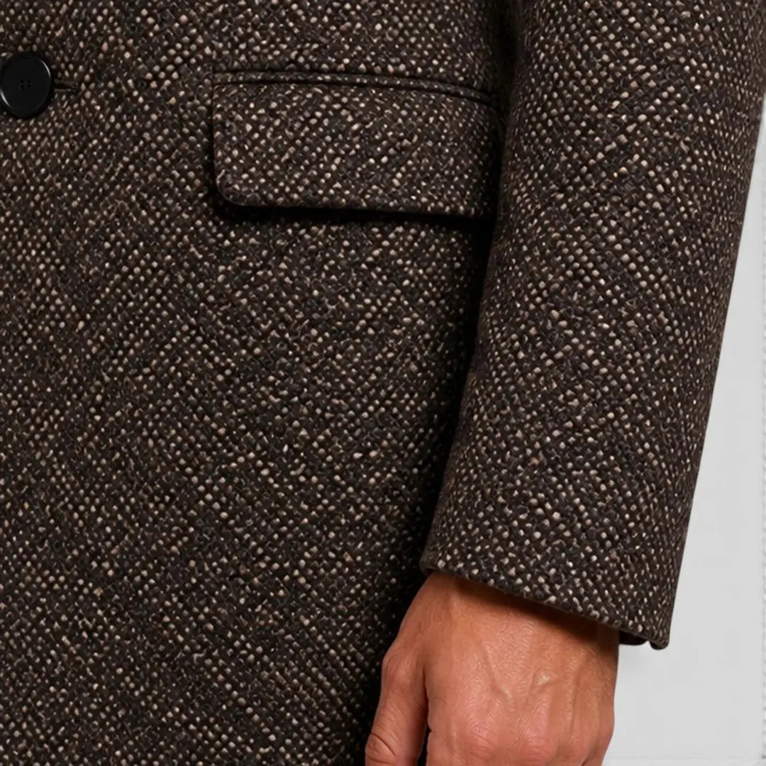 Men's V Neck Trench Coat with Single-Breasted Tailored Fit - Sleeve Pocket Detail