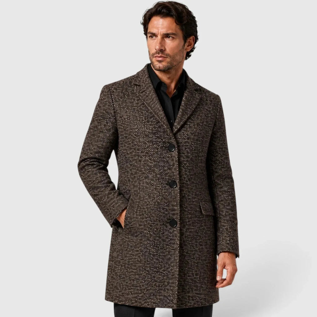 Brown Men's V Neck Trench Coat with Single-Breasted Tailored Fit
