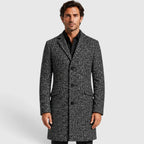 Dark Grey Men's V Neck Trench Coat with Single-Breasted Tailored Fit - Front Close Up