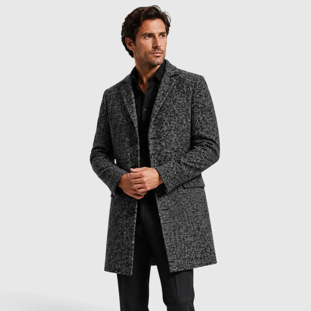 Men's V Neck Trench Coat with Single-Breasted Tailored Fit - Front Pose