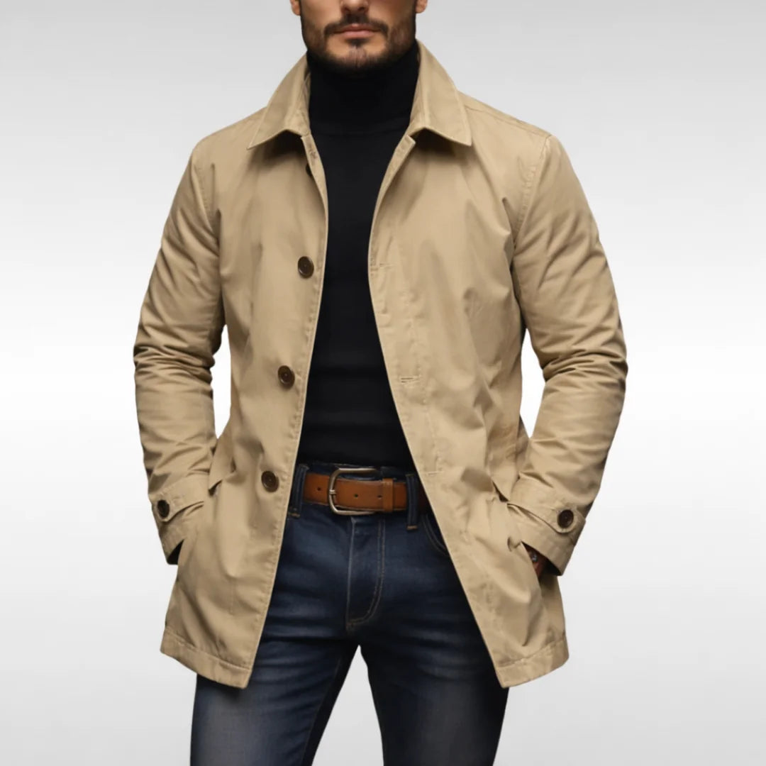 Beige Men's Waterproof Coat with Lightweight Lining & Regular Fit