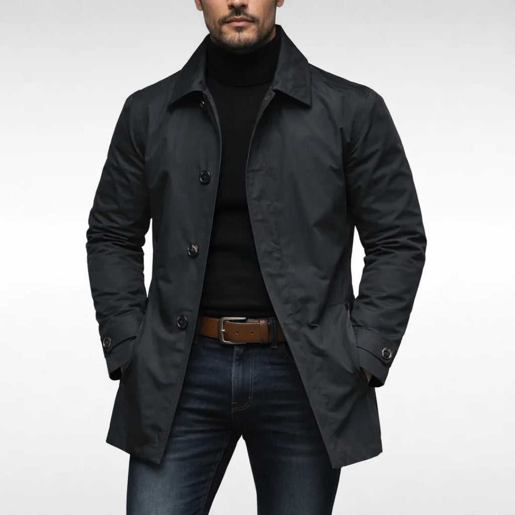 Black Men's Waterproof Coat with Lightweight Lining & Regular Fit