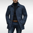 Navy Blue Men's Waterproof Coat with Lightweight Lining & Regular Fit - Front Open Studio