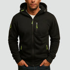 Black Men's Zip Hoodie with Fleece Lining & Zippered Pockets