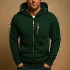Green Men's Zip Hoodie with Fleece Lining & Zippered Pockets