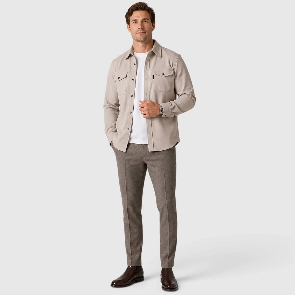 Men's Slim Fit Overshirt with Mandarin Collar & Chest Pockets