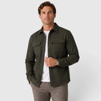 Army Green Men's Slim Fit Overshirt with Mandarin Collar & Chest Pockets