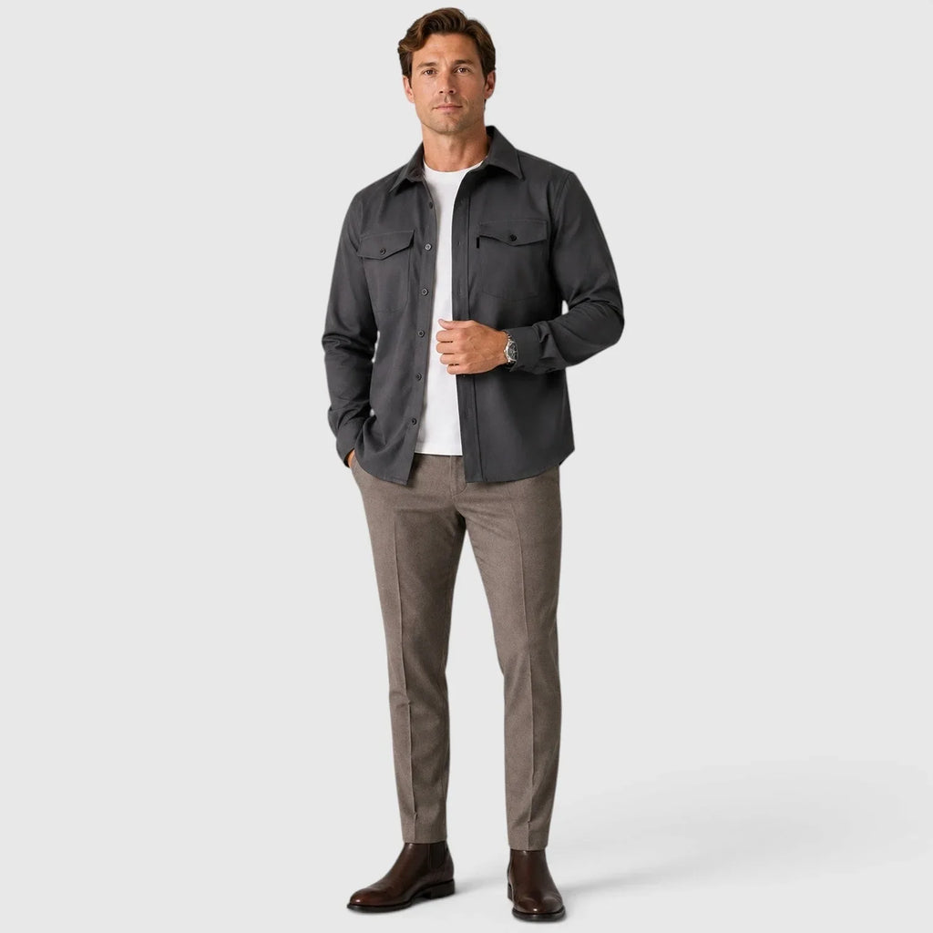 Men's Slim Fit Overshirt with Mandarin Collar & Chest Pockets