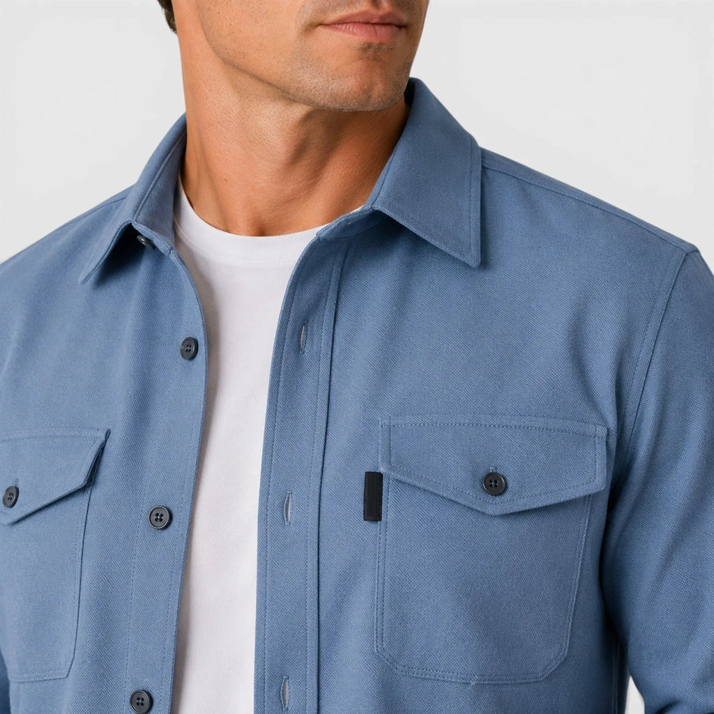 Men's Slim Fit Overshirt with Mandarin Collar & Chest Pockets