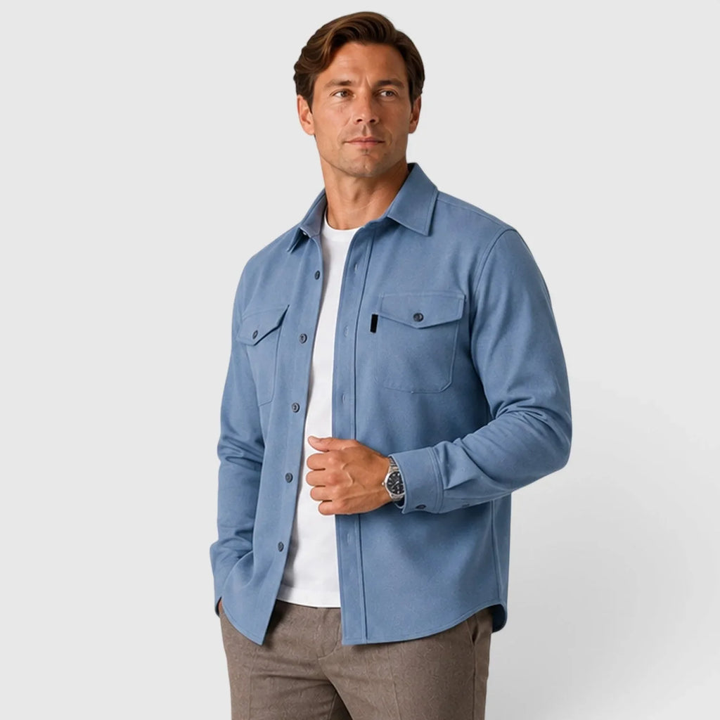 Men's Slim Fit Overshirt with Mandarin Collar & Chest Pockets