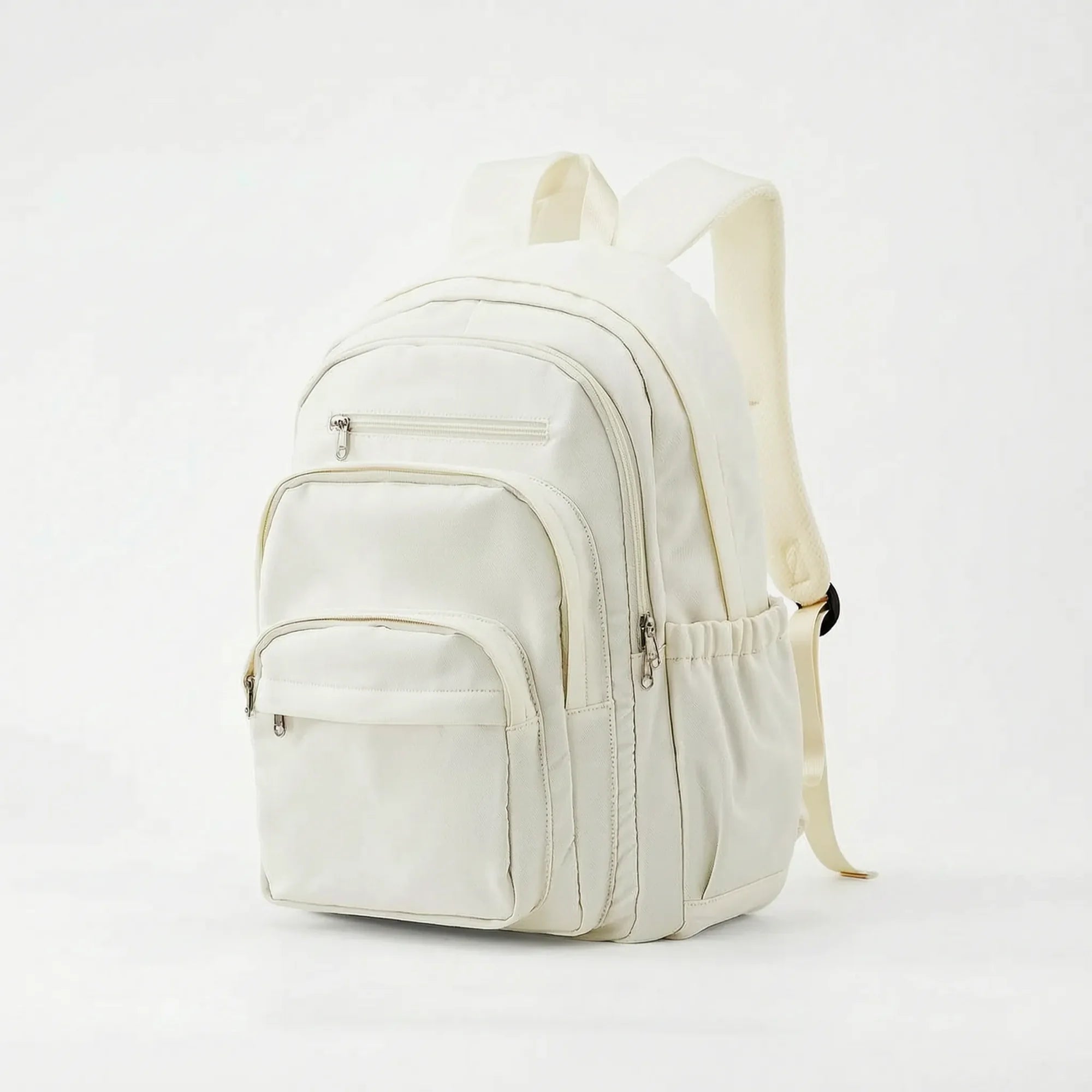 Beige Women's Multi Pocket School Backpack with Adjustable Straps & Zip Front Pockets — Jada - Front Angle
