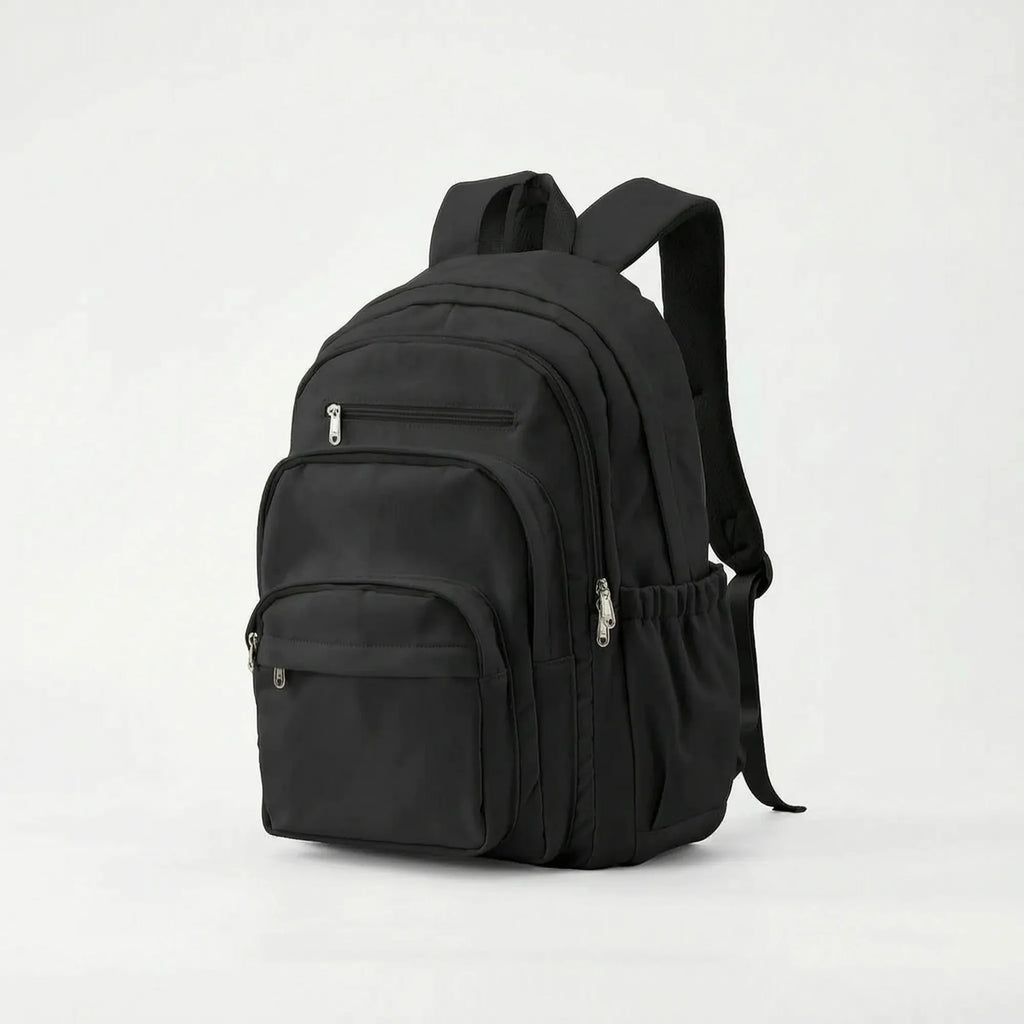 Black Women's Multi Pocket School Backpack with Adjustable Straps & Zip Front Pockets — Jada