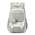 Green Women's Multi Pocket School Backpack with Padded Mesh Straps — Erin - Front View
