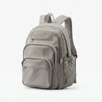 Grey Women's Multi Pocket School Backpack with Adjustable Straps & Zip Front Pockets — Jada - Brown Front Angle Studio
