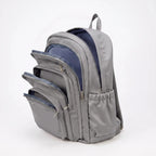 Grey Women's Multi Pocket School Backpack with Adjustable Straps & Zip Front Pockets — Jada - Brown Open Compartments