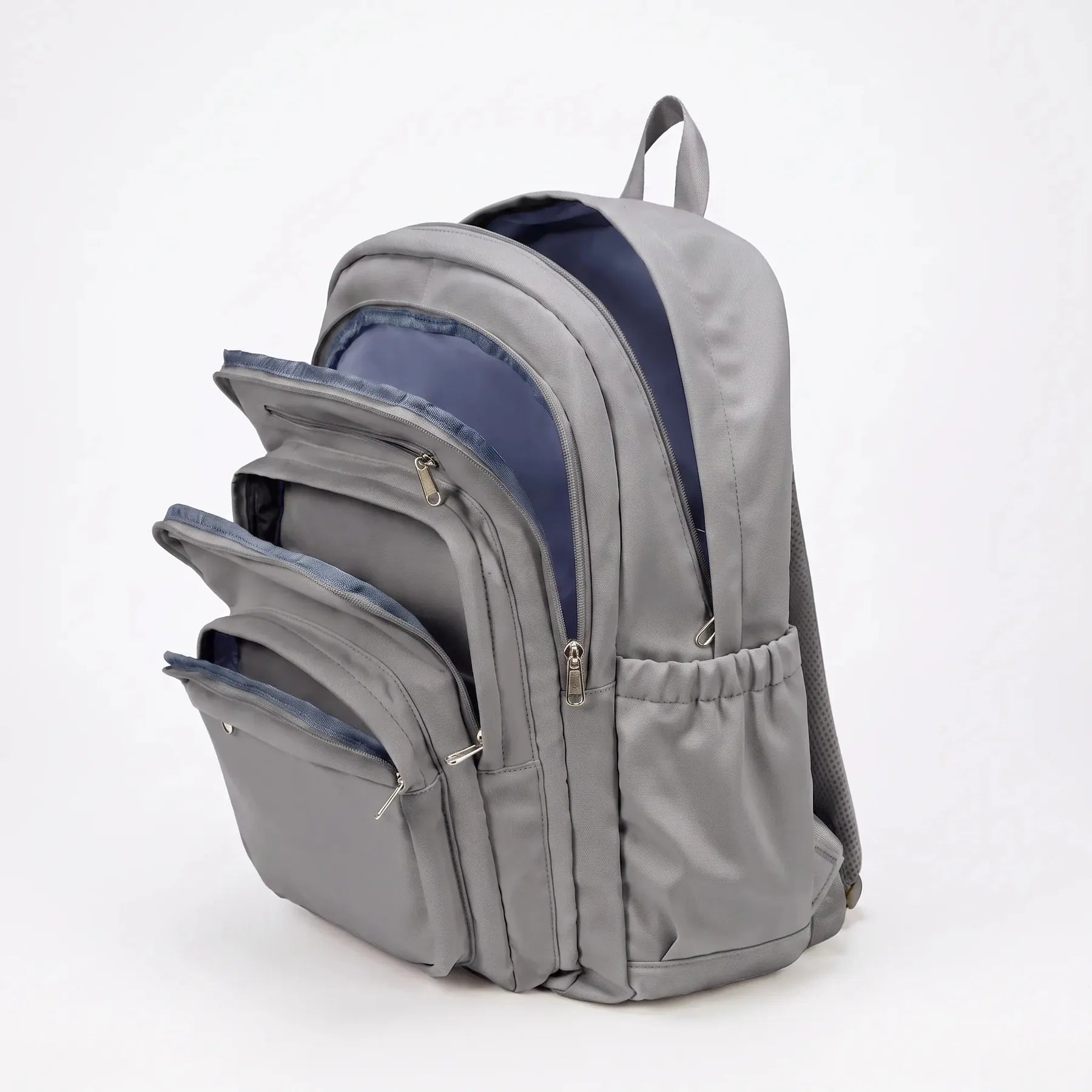 Grey Women's Multi Pocket School Backpack with Adjustable Straps & Zip Front Pockets — Jada - Brown Open Compartments