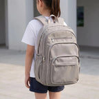 Grey Women's Multi Pocket School Backpack with Adjustable Straps & Zip Front Pockets — Jada - Brown