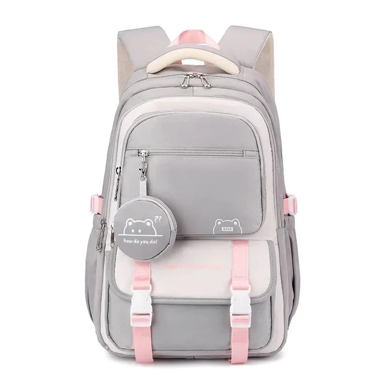 Grey Women's Multi Pocket School Backpack with Padded Mesh Straps — Erin