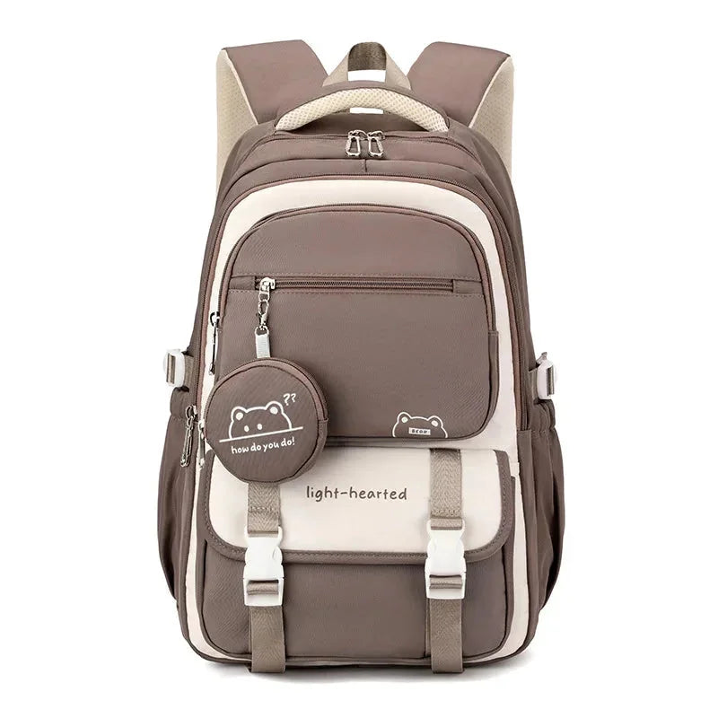 Khaki Women's Multi Pocket School Backpack with Padded Mesh Straps — Erin
