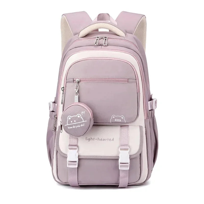 Purple Women's Multi Pocket School Backpack with Padded Mesh Straps — Erin - Front Full