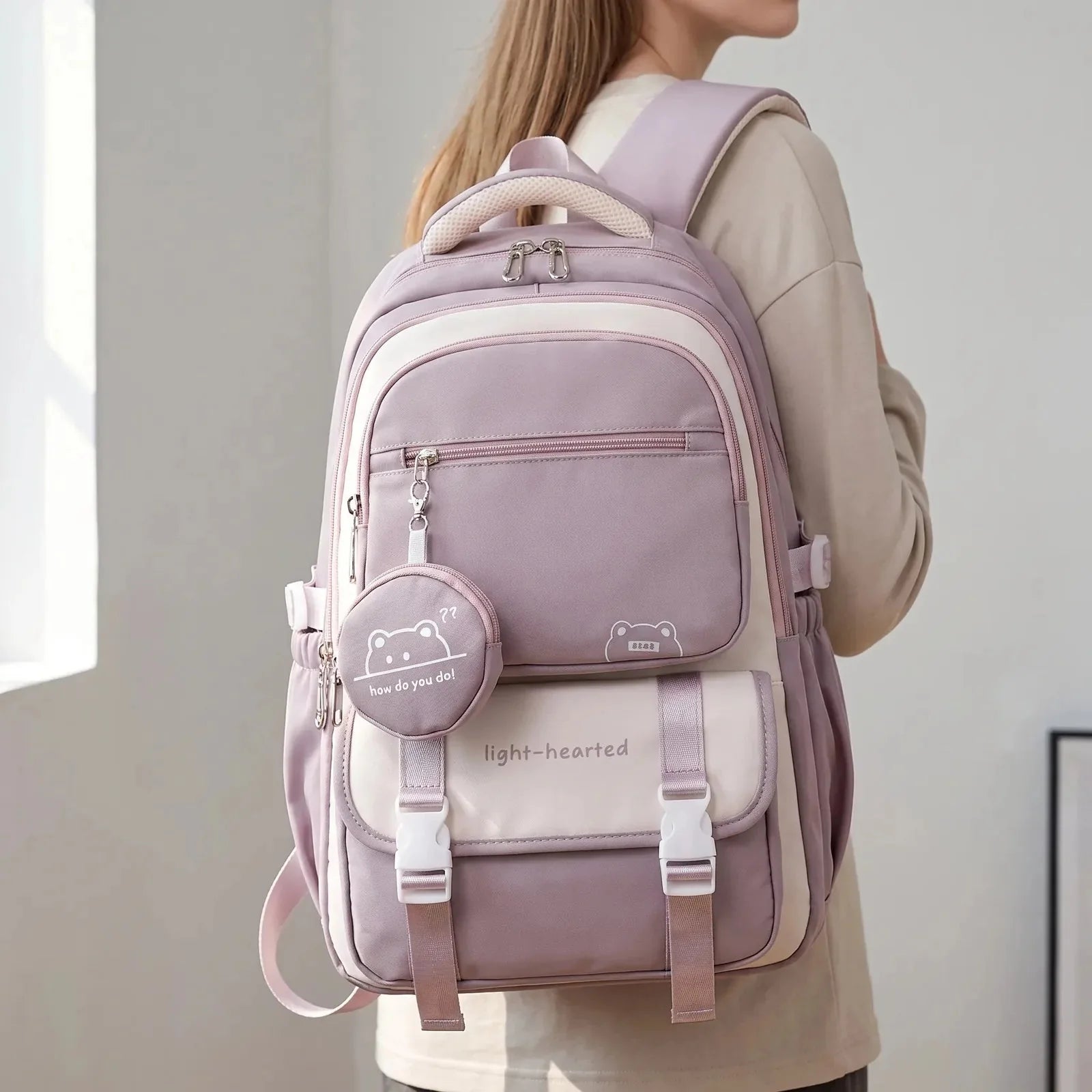 Purple Women's Multi Pocket School Backpack with Padded Mesh Straps — Erin