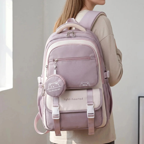 Purple Women's Multi Pocket School Backpack with Padded Mesh Straps — Erin