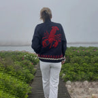 Women's Nautical Knit Cardigan with Whale Motif & Relaxed Fit - Lobster