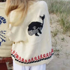 Blue (Wal) Women's Nautical Knit Cardigan with Whale Motif & Relaxed Fit - Wal