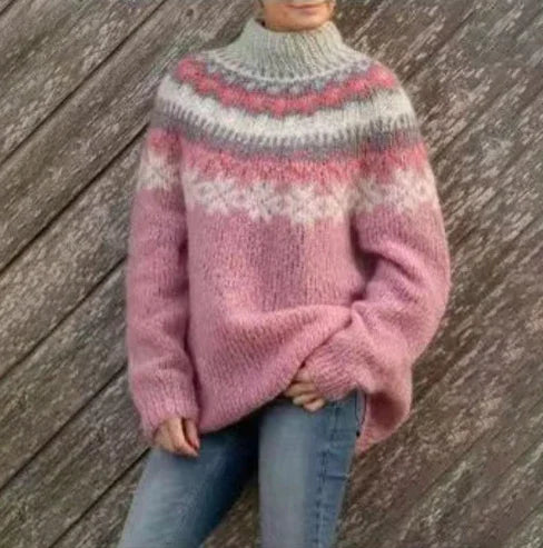 Pink Men's Nordic Wool Sweater with Relaxed Fit & Ribbed Cuffs