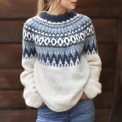 Sky Blue Men's Nordic Wool Sweater with Relaxed Fit & Ribbed Cuffs - Front Full Pose