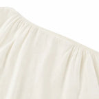 Ivory Women's Wide-Leg Two-Piece Set — May Linen One-Shoulder Batwing - Close Up Neckline Detail