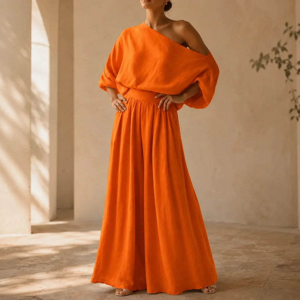 Women's Wide-Leg Two-Piece Set - Front Pose Hands Hips