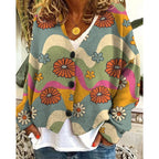 Blue Women's Floral Open-Front Cardigan with Relaxed Fit & Long Sleeves