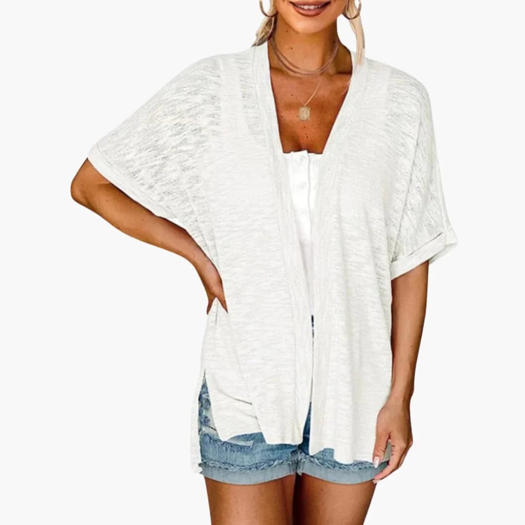 Hvid Women's Open Front Cardigan — Everly Structured-Cuff Short Sleeve Oversized - Front Pose