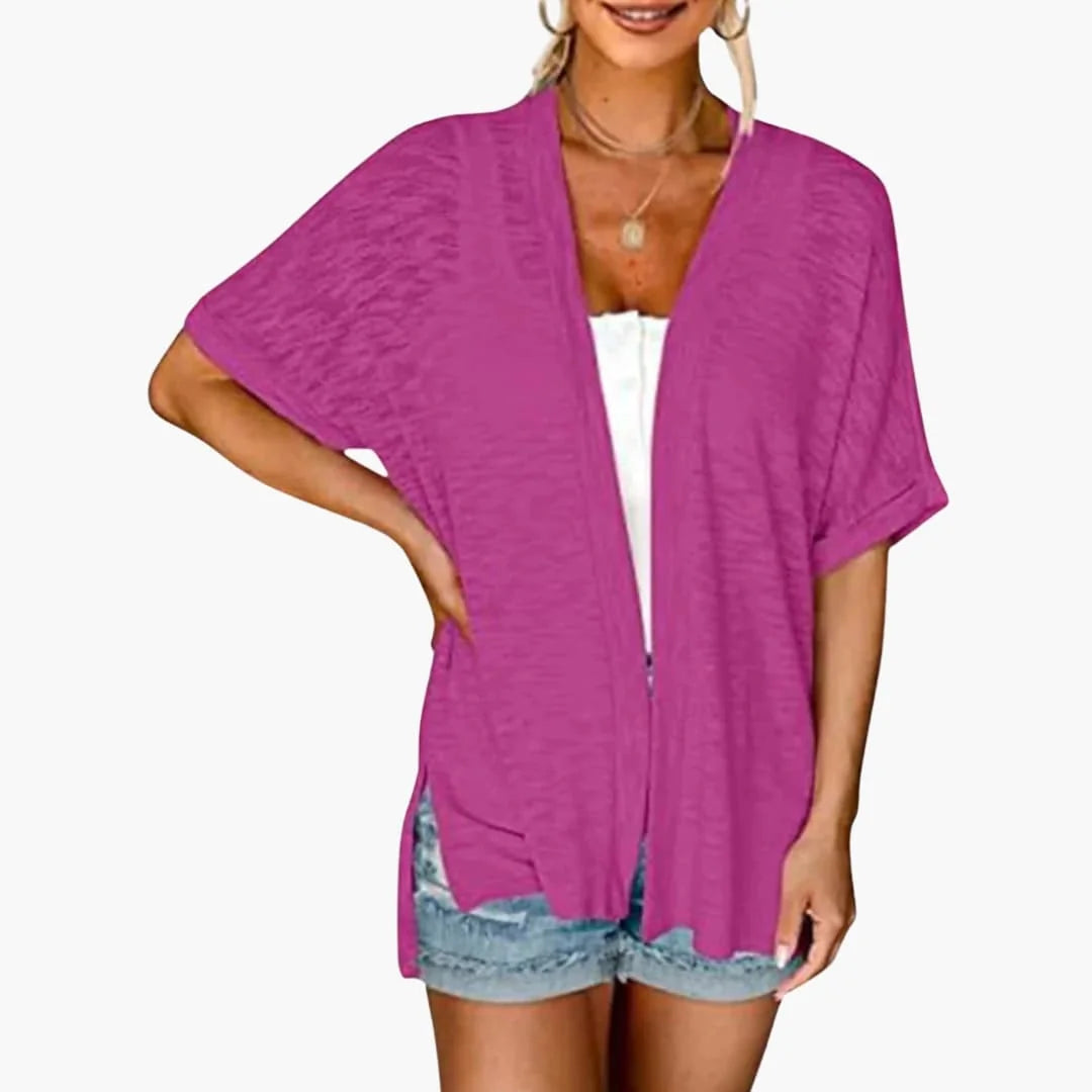 Rosenrd Women's Open Front Cardigan — Everly Structured-Cuff Short Sleeve Oversized - Worn Lifestyle