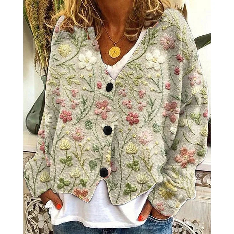 Yellow Women's Floral Open-Front Cardigan with Relaxed Fit & Long Sleeves — Melissa