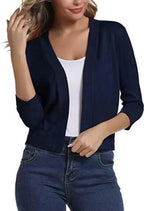 Black Women's Open Front Cropped Cardigan with Three-Quarter Sleeves