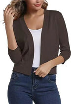 China Red Women's Open Front Cropped Cardigan with Three-Quarter Sleeves