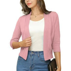 Orange Women's Open Front Cropped Cardigan with Three-Quarter Sleeves