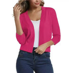 Sapphire Blue Women's Open Front Cropped Cardigan with Three-Quarter Sleeves