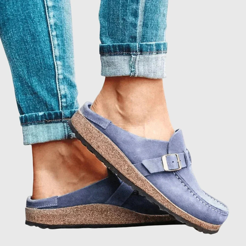 Purple Women's Suede Orthopaedic Clogs — Emily Cushioned Buckle Slip-On - Side Step