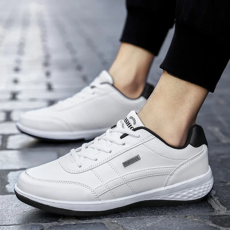 White Men's Orthopedic Comfort Shoes — Milo Cushioned Lace-Up Sneakers - Worn Lifestyle