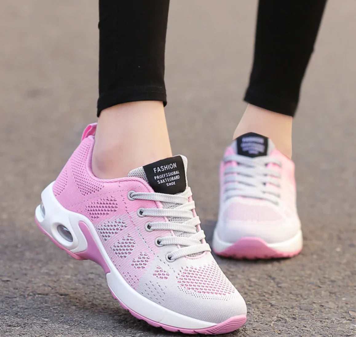 Pink Women's Orthopedic Comfort Shoes — Tahlia Everyday Cushioned Sneakers - Close Up Lace Detail