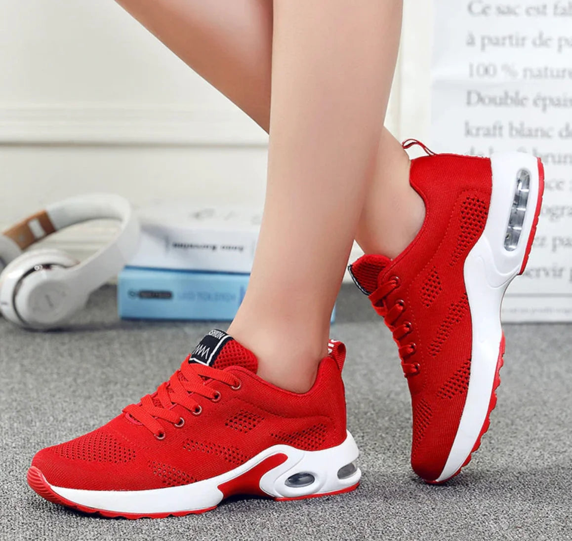 Red Women's Orthopedic Comfort Shoes — Tahlia Everyday Cushioned Sneakers - Side Step Pose