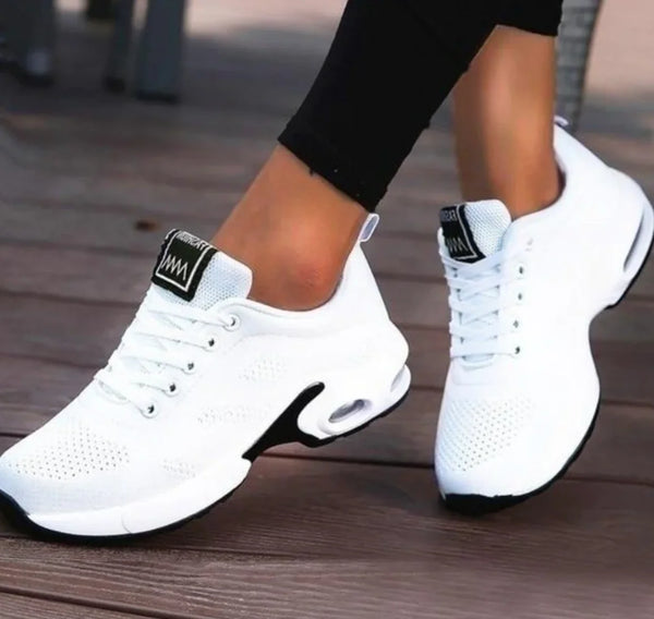 White Women's Orthopedic Comfort Shoes — Tahlia Everyday Cushioned Sneakers - Front Full Walking