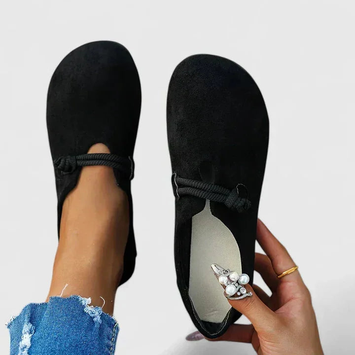 Black Women's Orthopedic Slip On Loafers — Inez Comfort Casual Flat - Held Detail