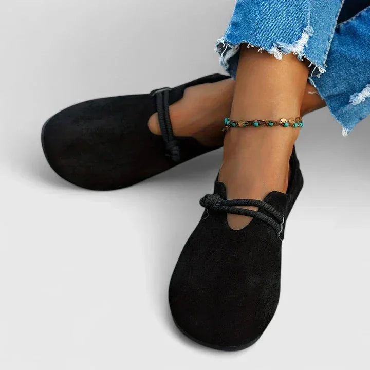 Black Women's Orthopedic Slip On Loafers — Inez Comfort Casual Flat - Worn Lifestyle
