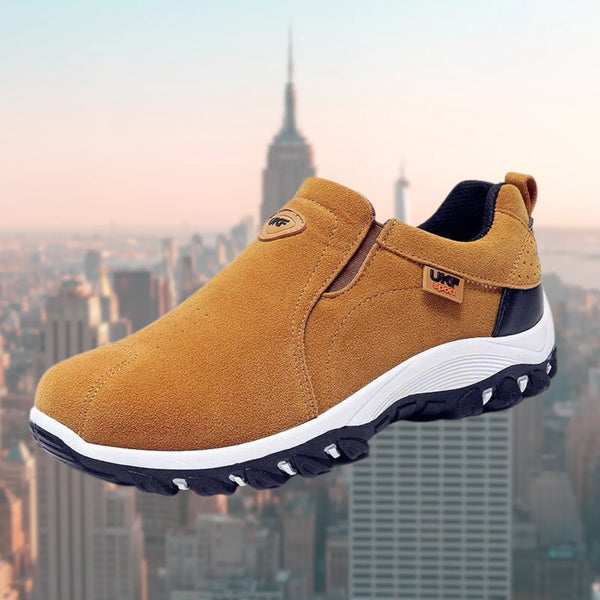 Brown Men's Orthopedic Slip-on Shoes — Edmund Suede Cushioned Non-Slip - Front Full